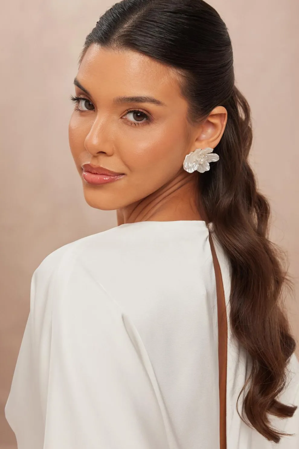 White Floral Stud Earrings