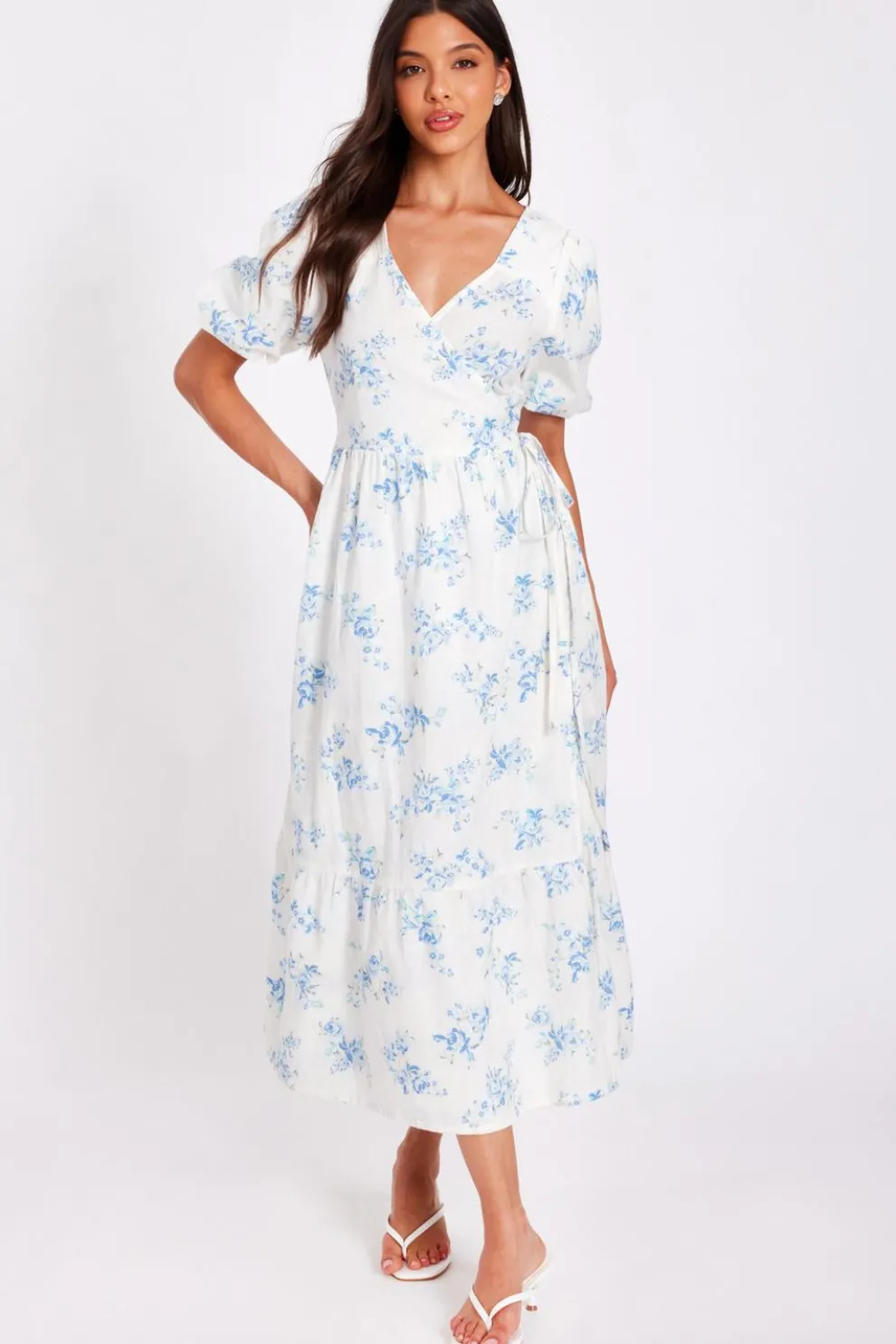White Floral Wrap Midaxi Dress