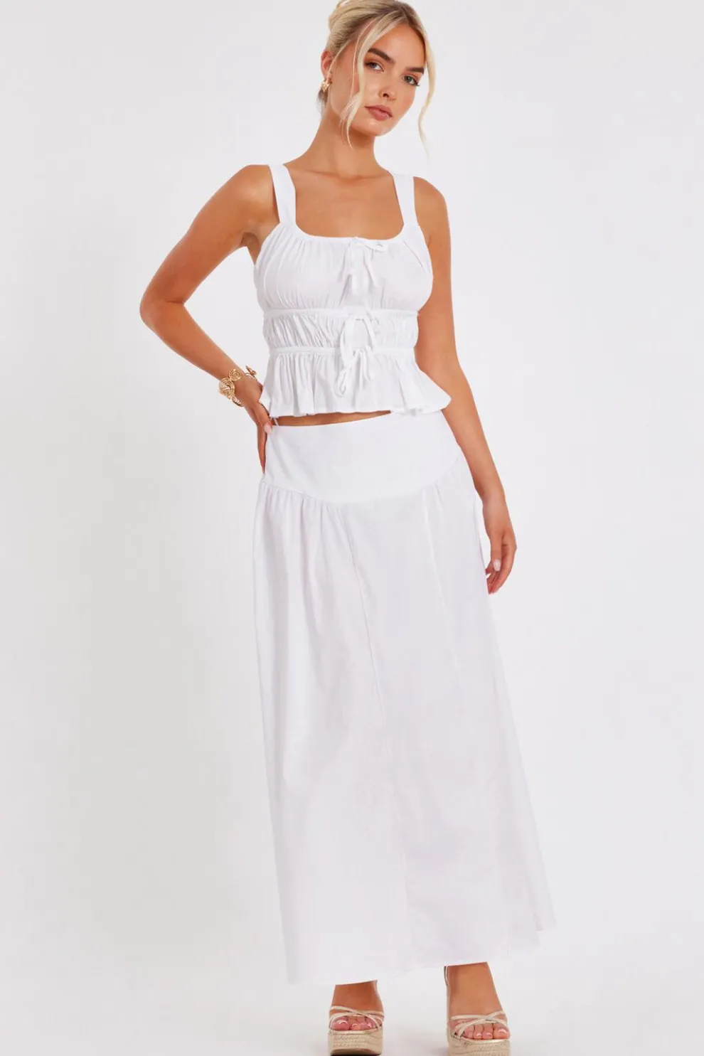 White High Waisted Maxi Skirt