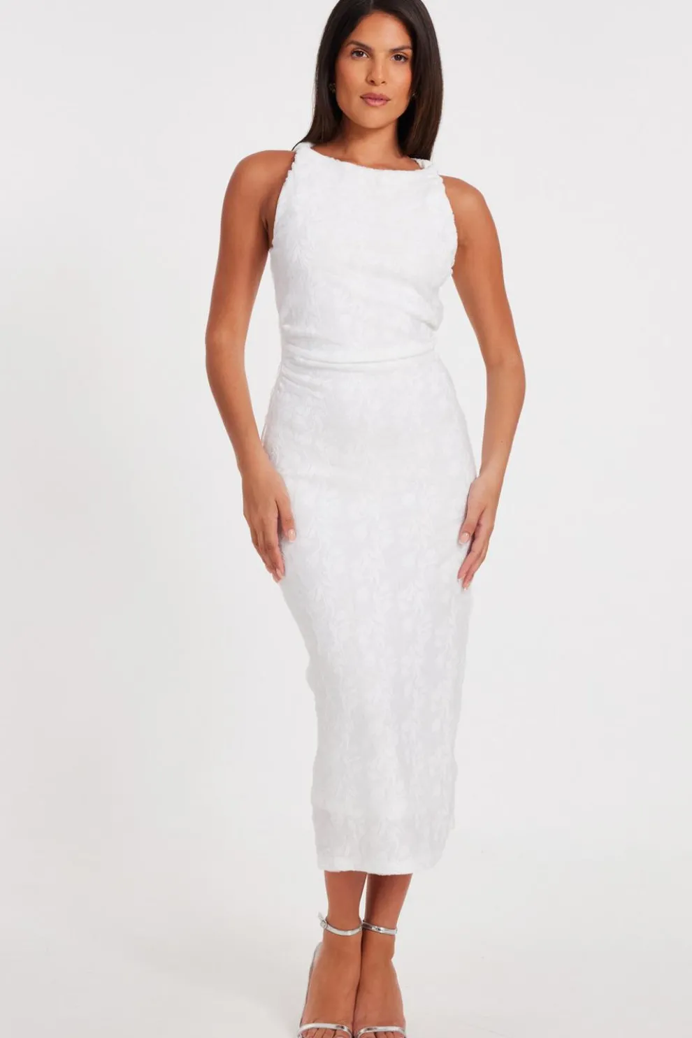 White Jacquard Midaxi Dress