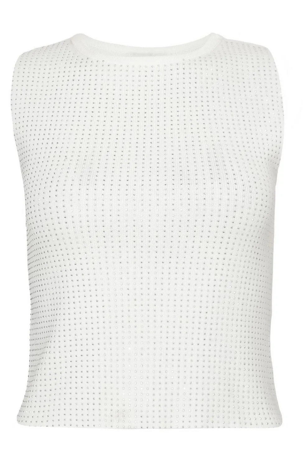 White Knit Diamante Crop Top