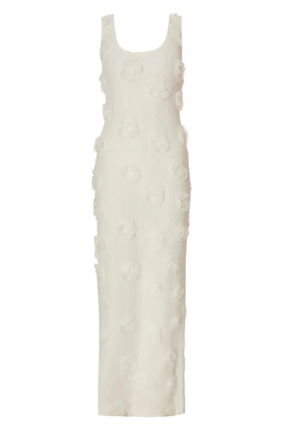 White Knitted Floral Midaxi Dress