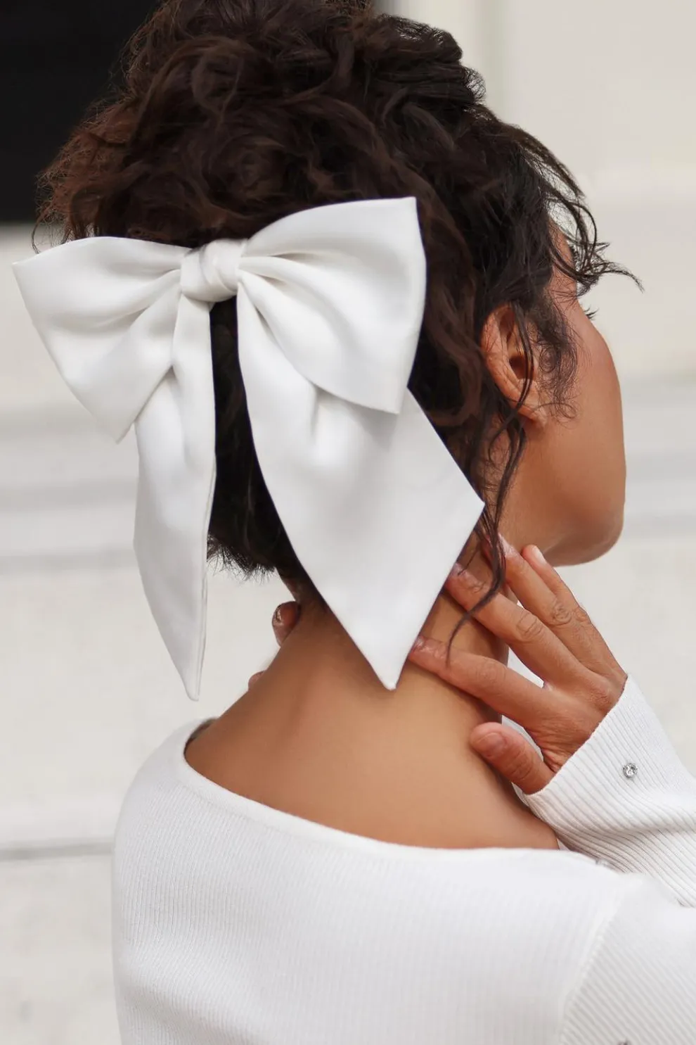 White Large Satin Hair Bow