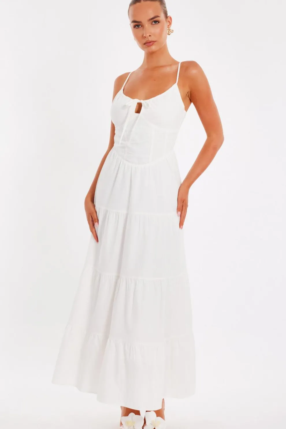 White Linen Corset Maxi Dress