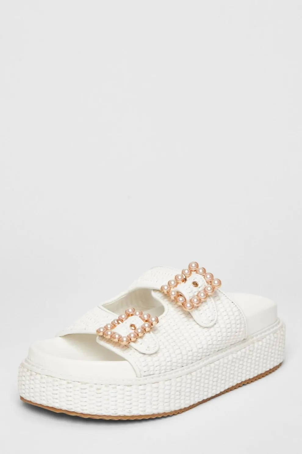 White Pearl Buckle Flatform