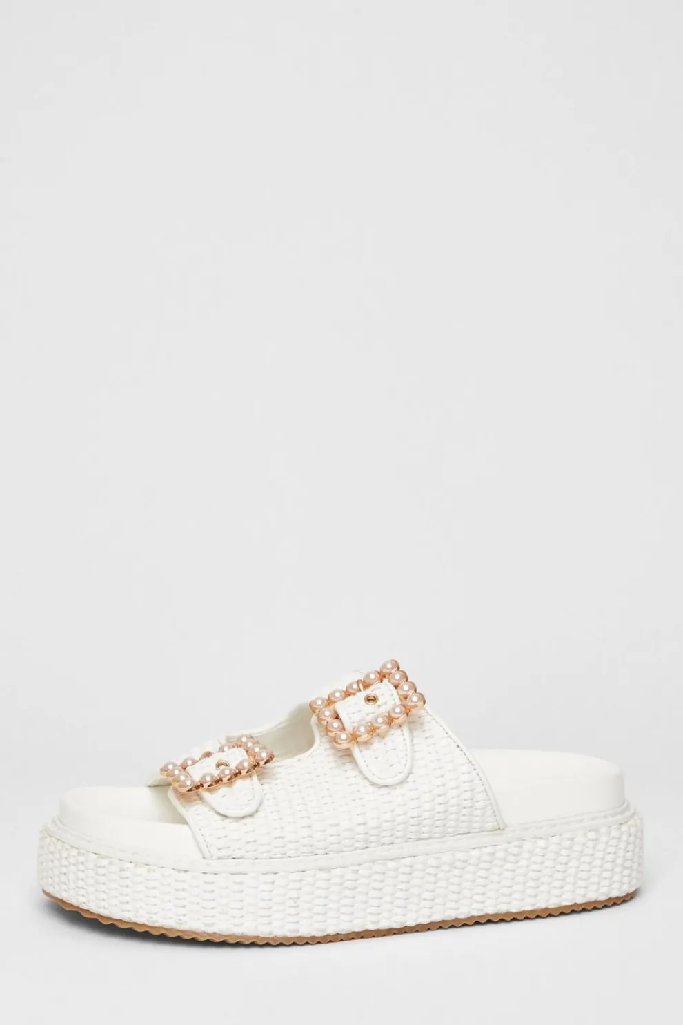 White Pearl Buckle Flatform