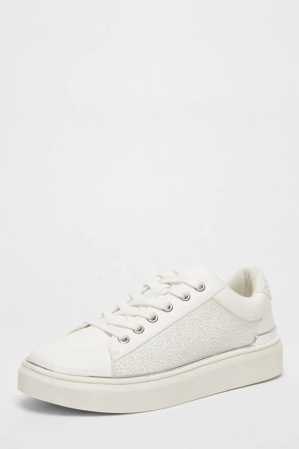 White Pearl Embellished Trainers