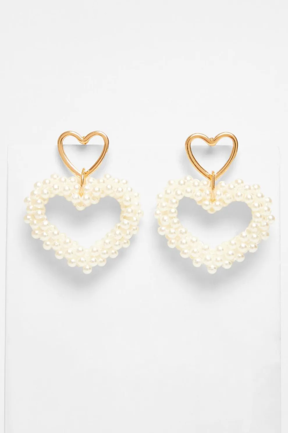 White Pearl Heart Earrings