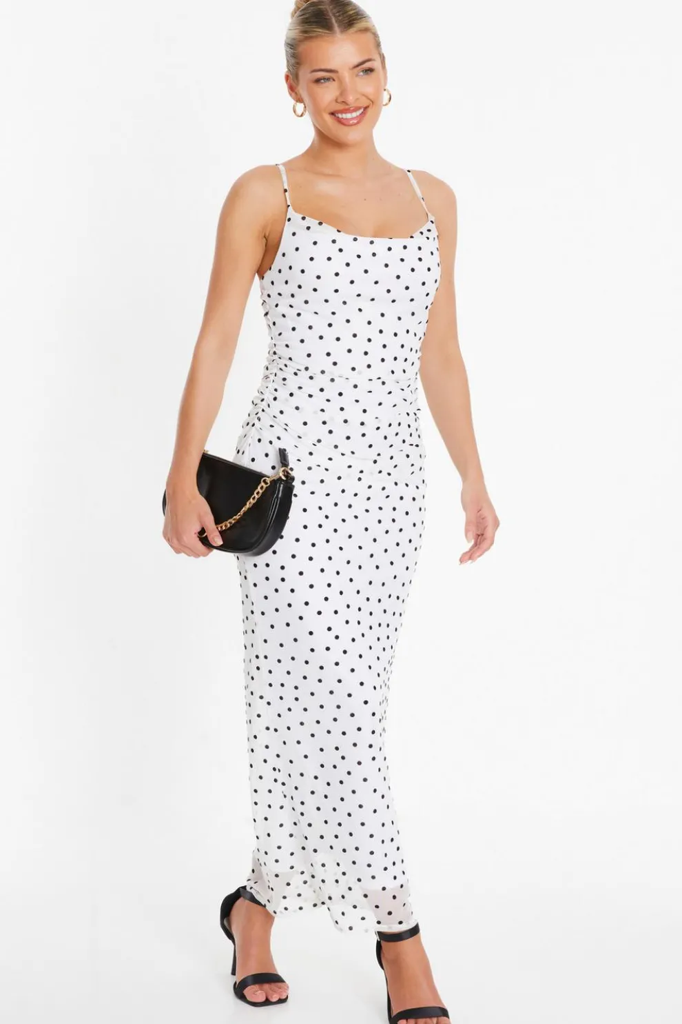 White Polka Dot Print Midaxi Dress