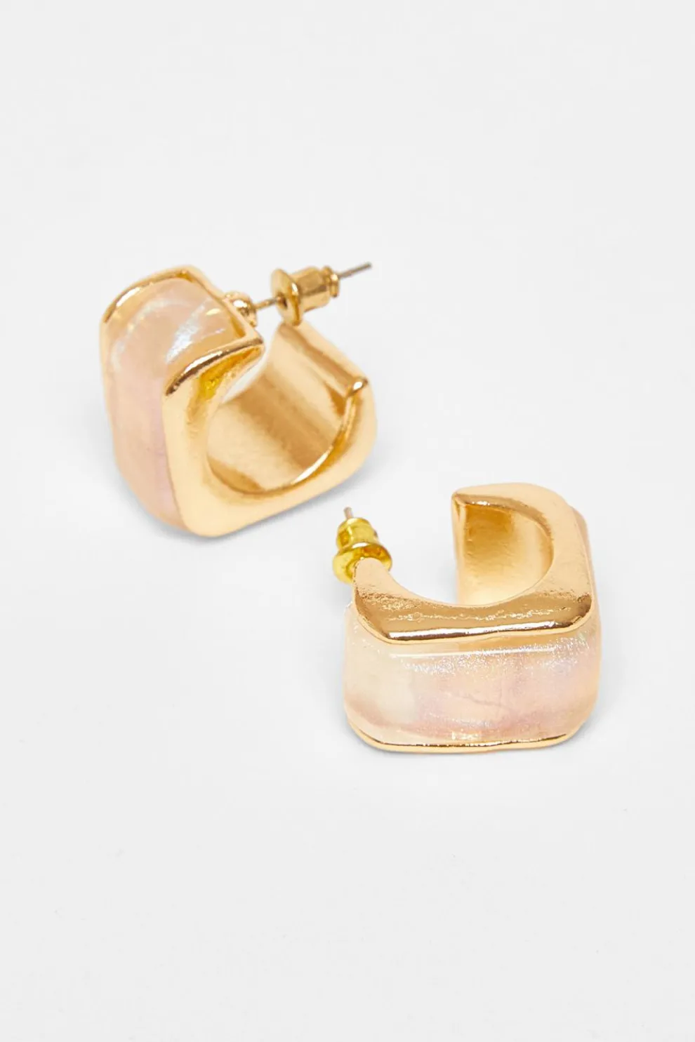 White Resin Geometric Hoop Earrings