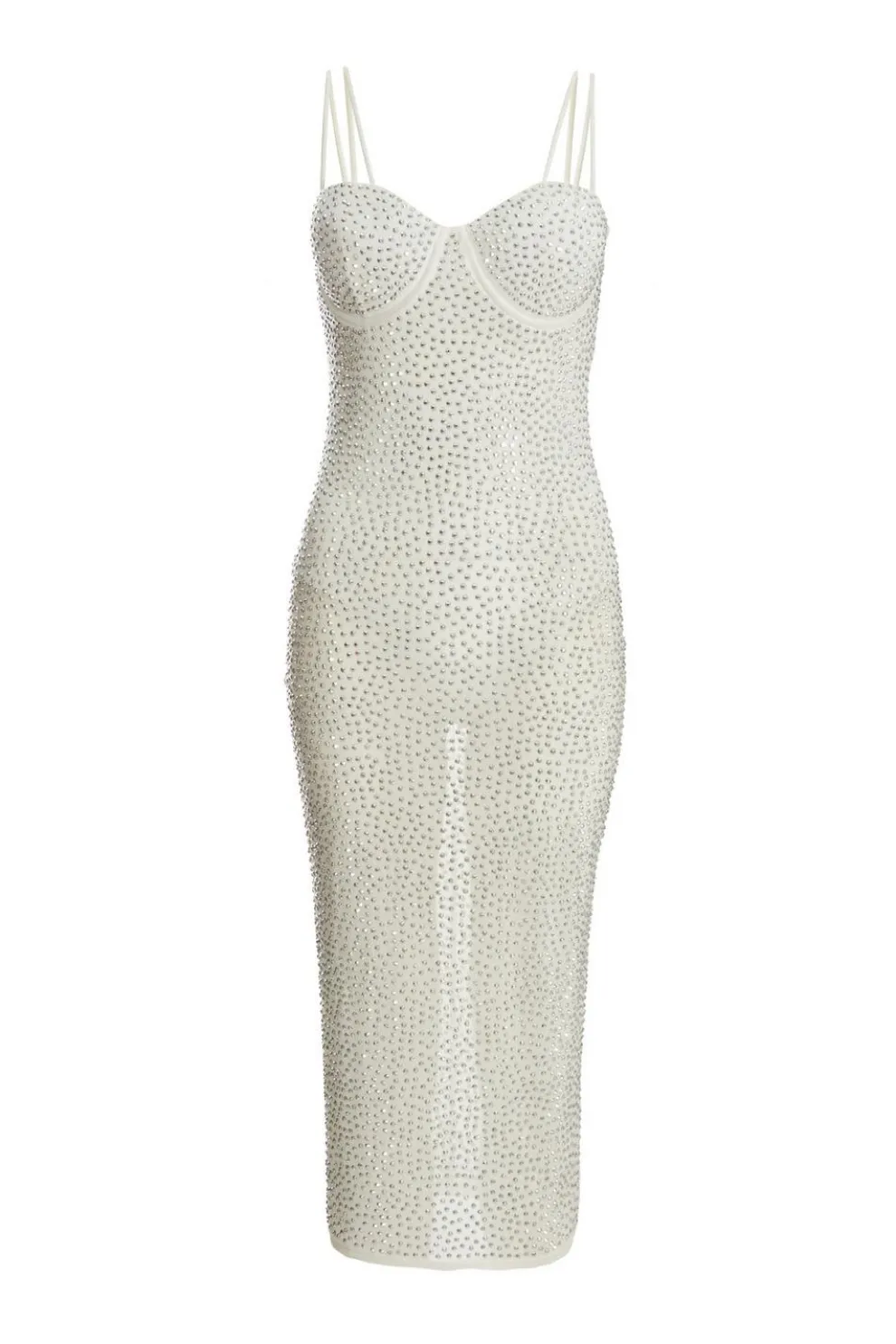 White Rhinestone Bodycon Midi Dress