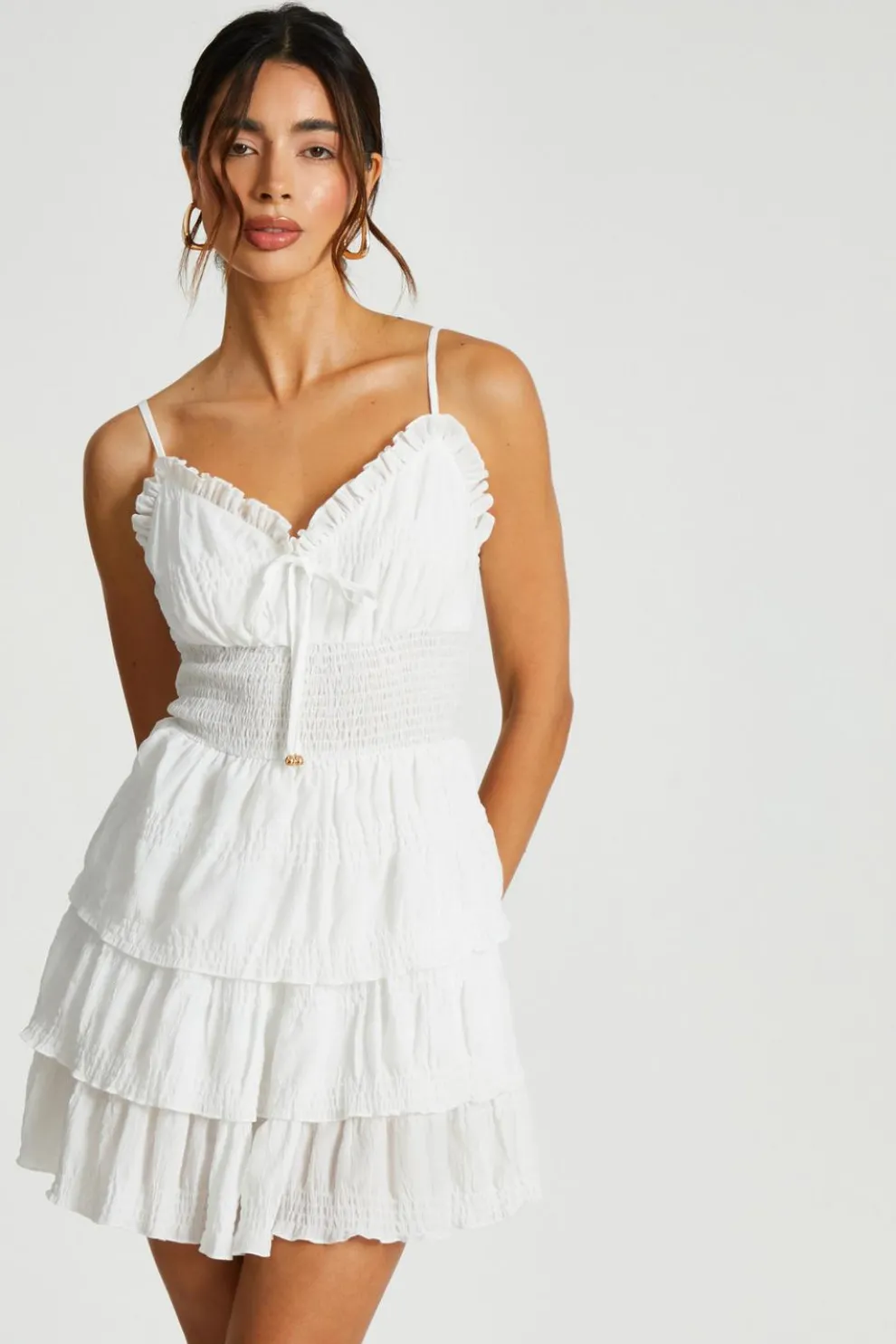 White Ruffle Tiered Playsuit