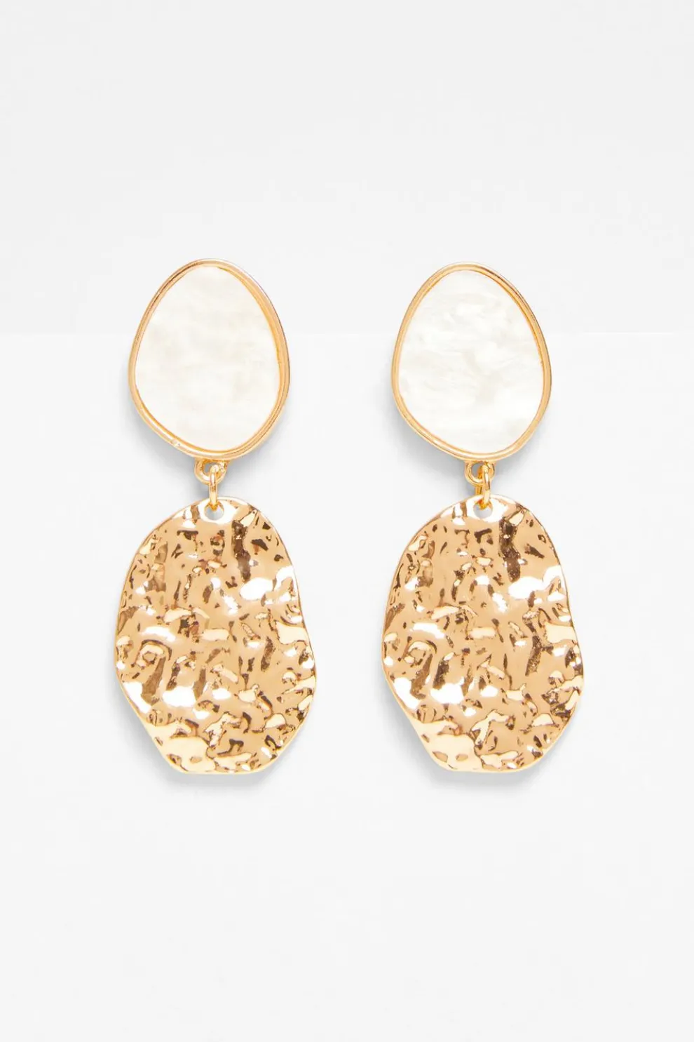 White Textured Drop Earrings