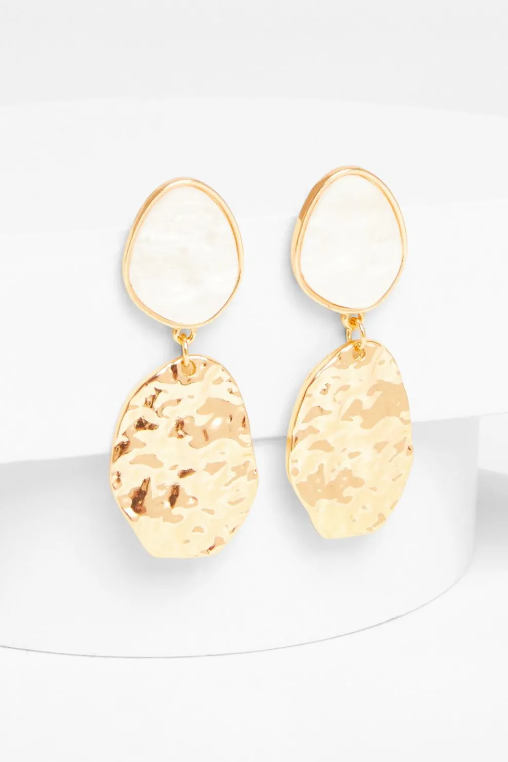 White Textured Drop Earrings