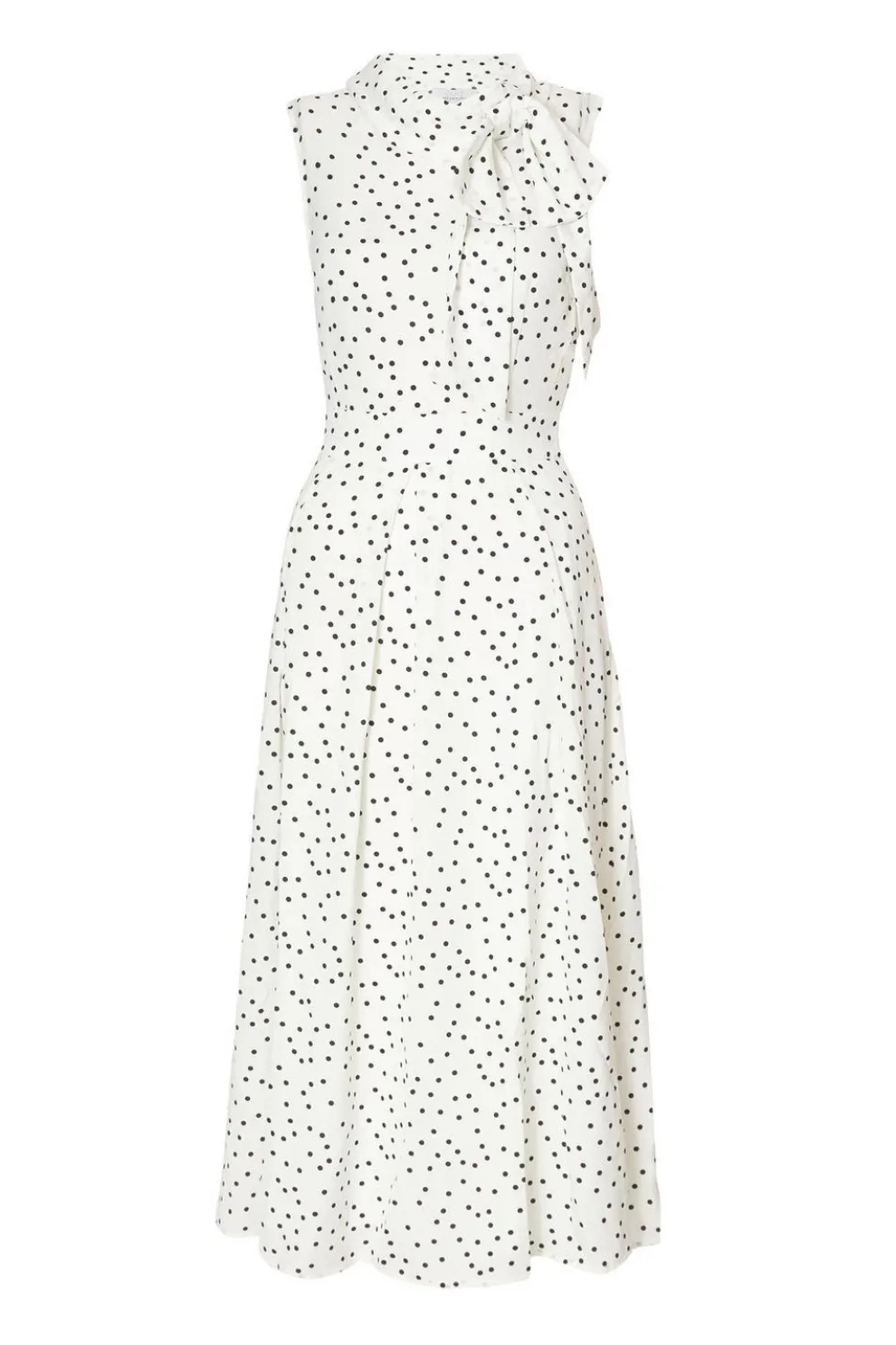 White Tie Neck Polka Dot Midaxi Dress
