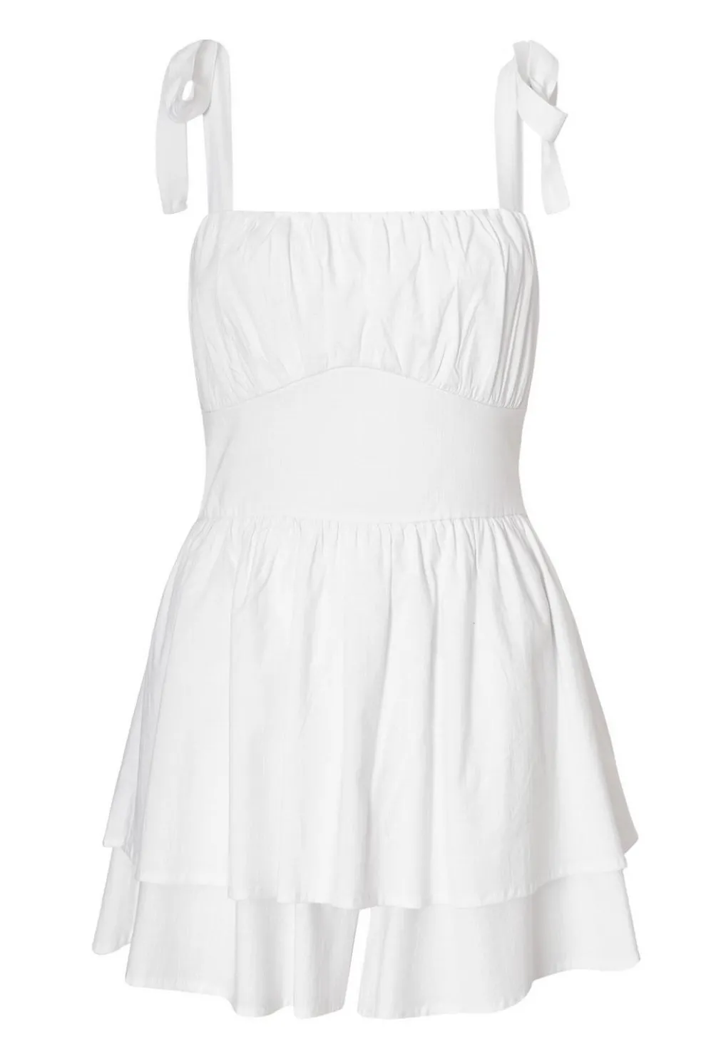 White Tie Shoulder Ruched Playsuit