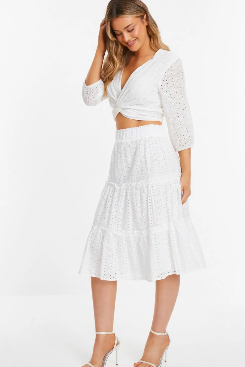White Tiered Midi Skirt