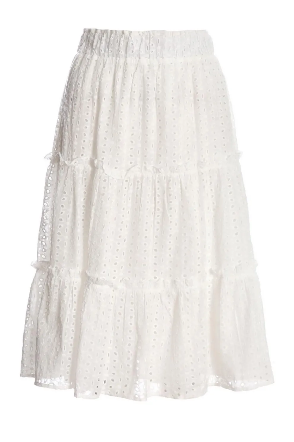 White Tiered Midi Skirt