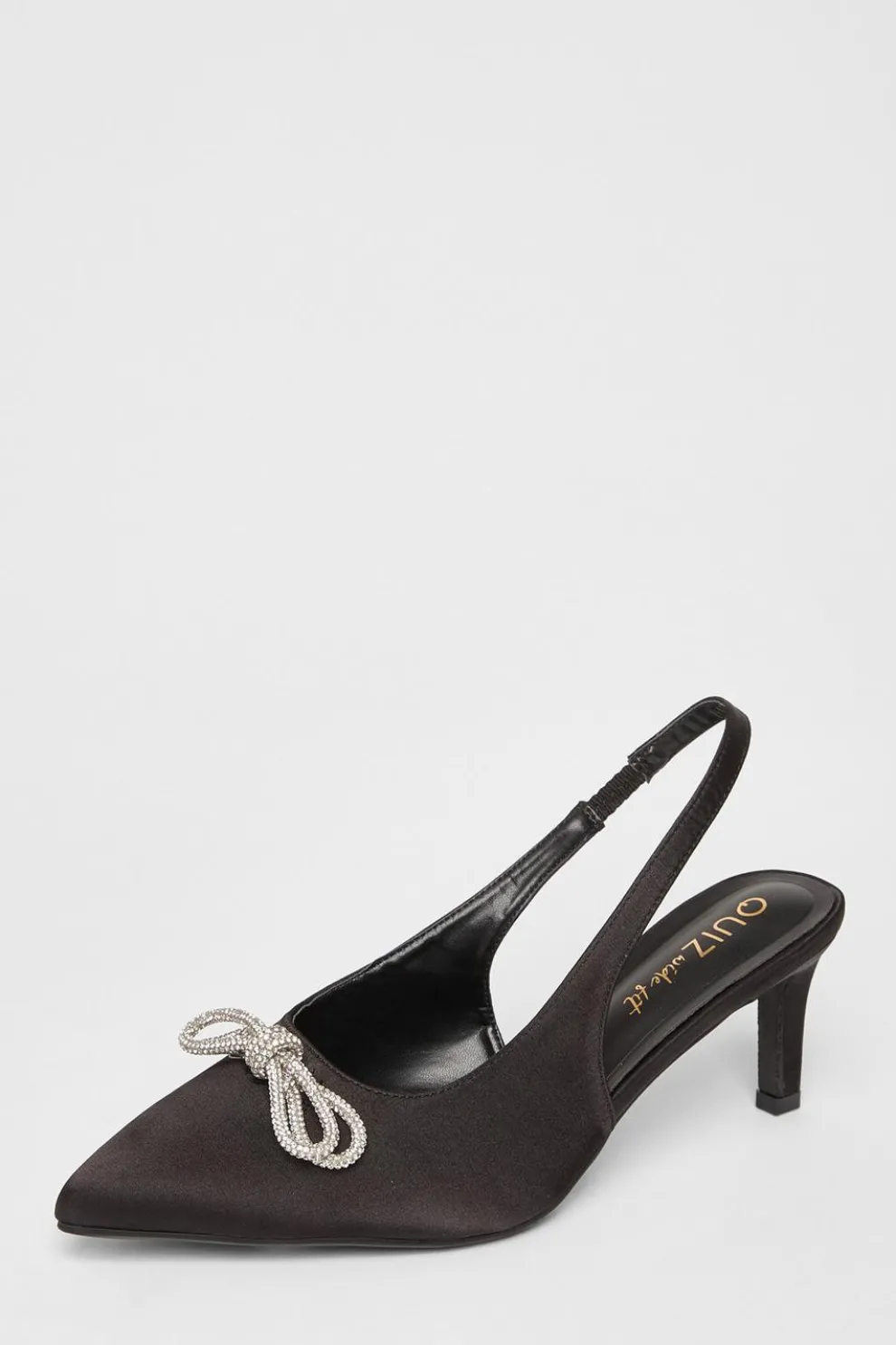 Wide Fit Black Diamante Bow Court Heels