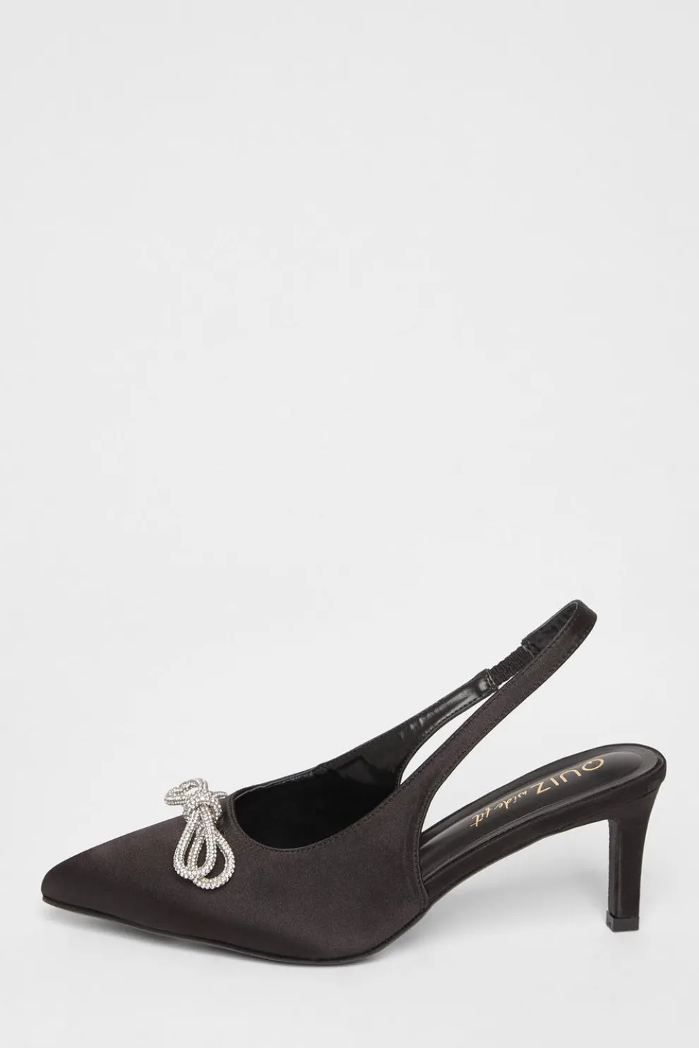 Wide Fit Black Diamante Bow Court Heels