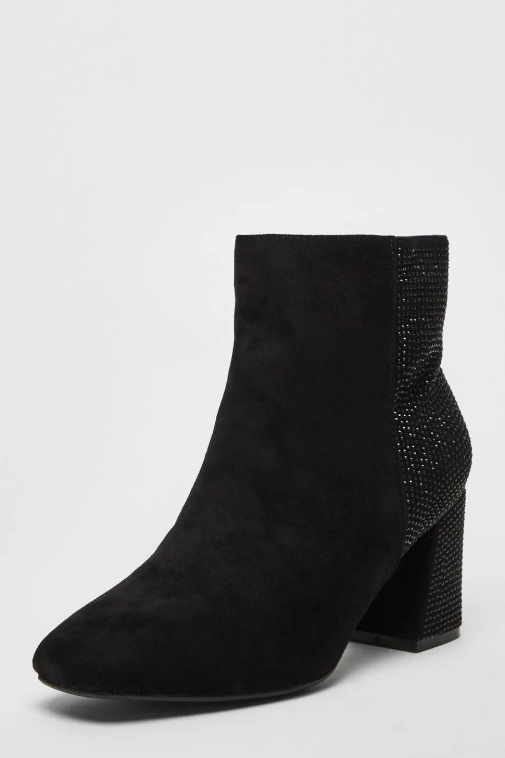 Wide Fit Black Diamante Ankle Boots
