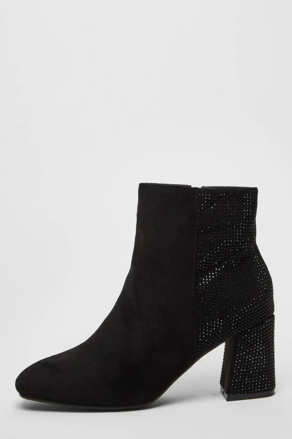 Wide Fit Black Diamante Ankle Boots