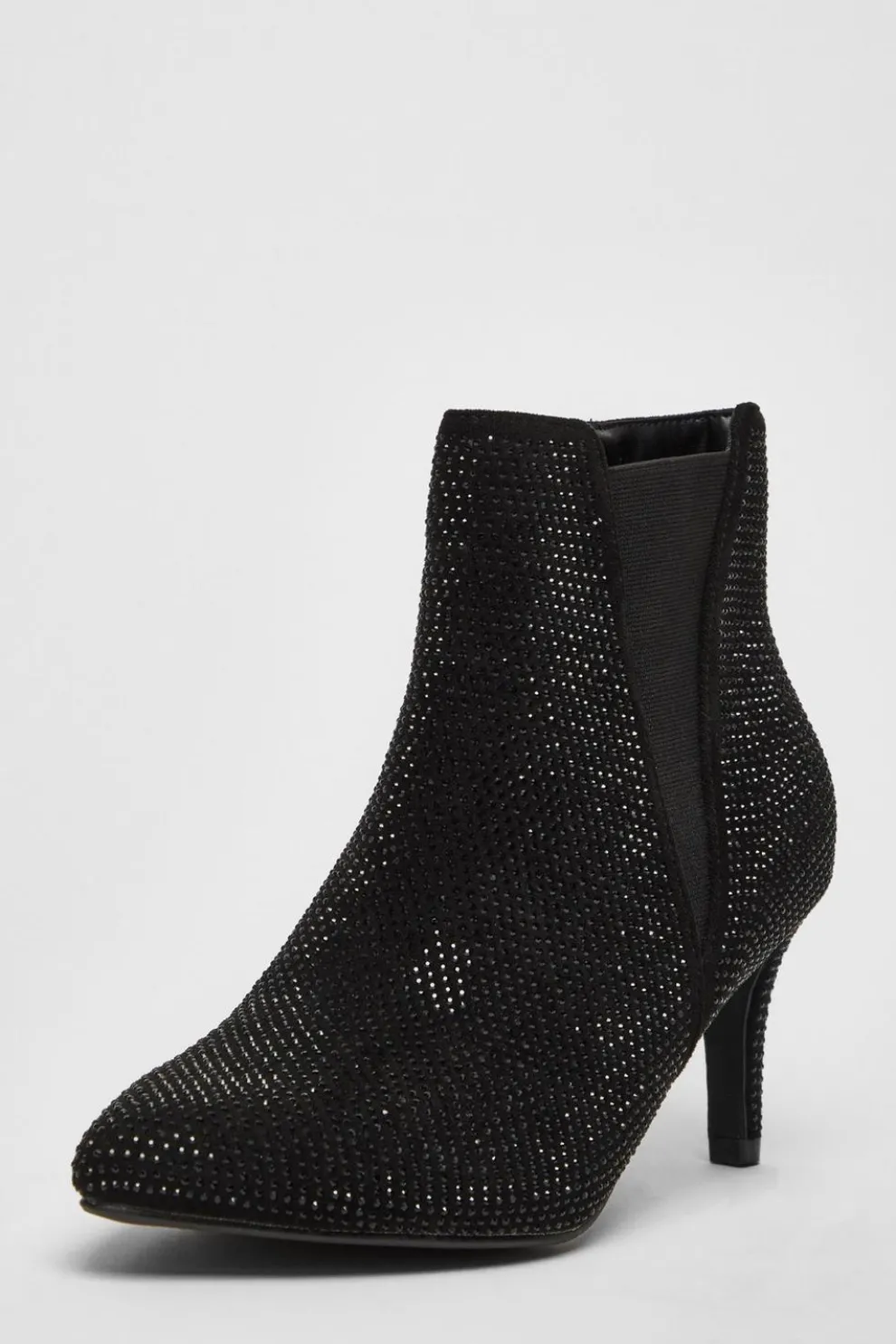 Wide Fit Black Diamante Ankle Boots