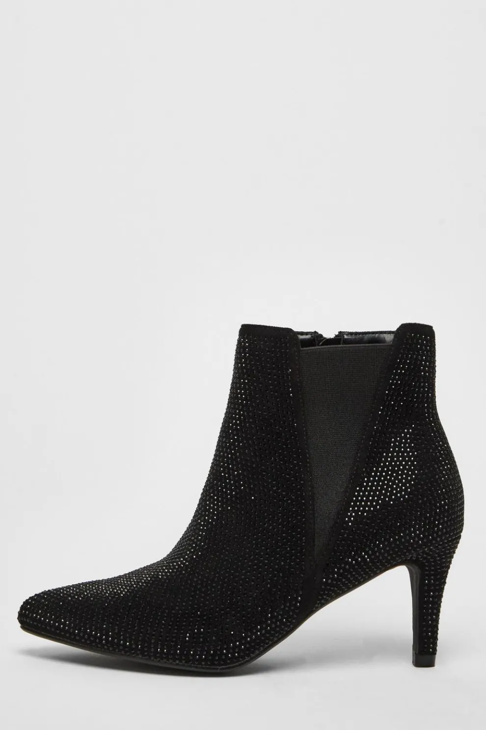 Wide Fit Black Diamante Ankle Boots