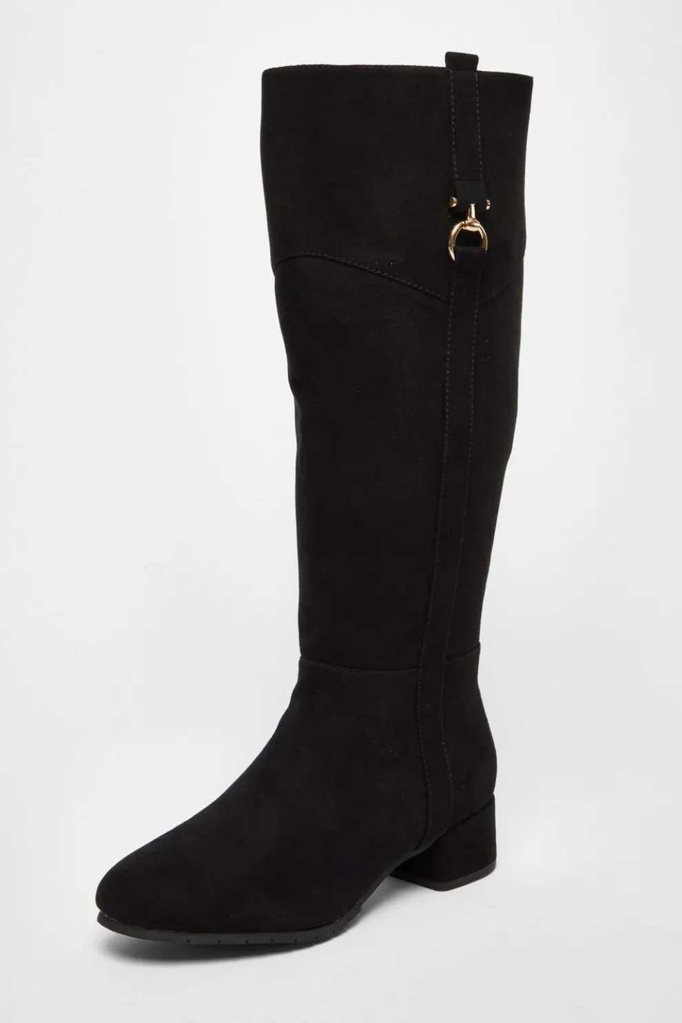 Wide Fit Black Faux Suede Boots