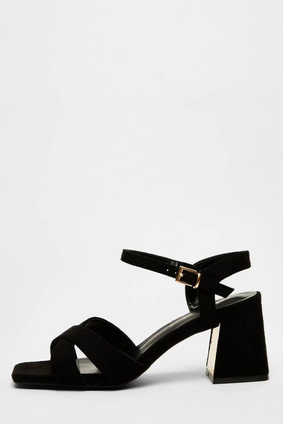 Wide Fit Black Faux Suede Heeled Sandals