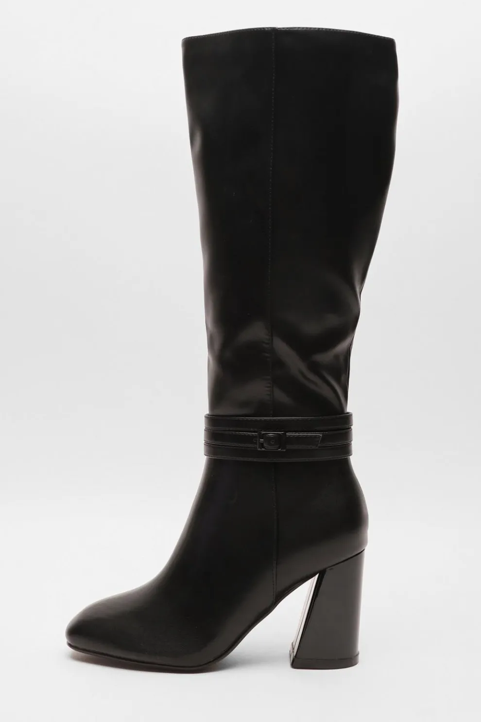 Wide Fit Black Faux Leather Knee High Boots