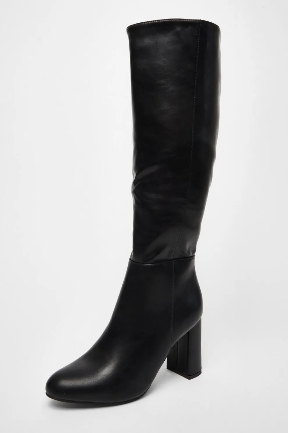 Wide Fit Black Faux Leather Knee High Boots