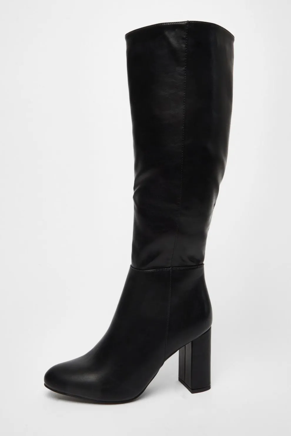 Wide Fit Black Faux Leather Knee High Boots