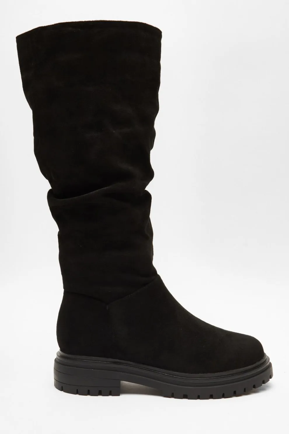 Wide Fit Black Knee High Faux Suede Boots