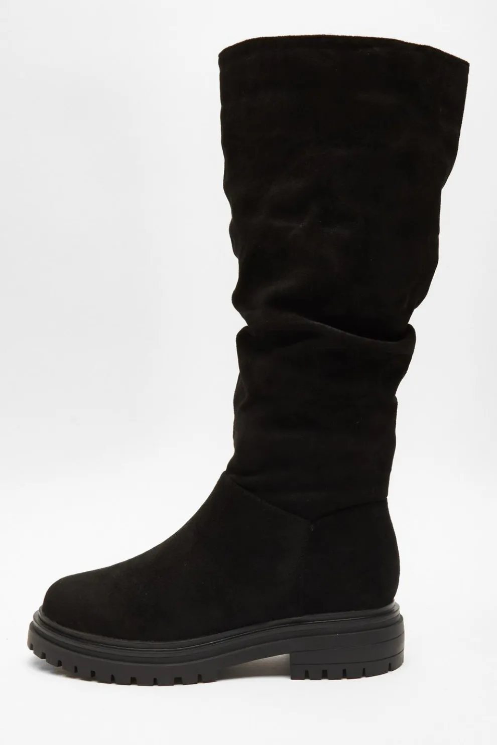 Wide Fit Black Knee High Faux Suede Boots