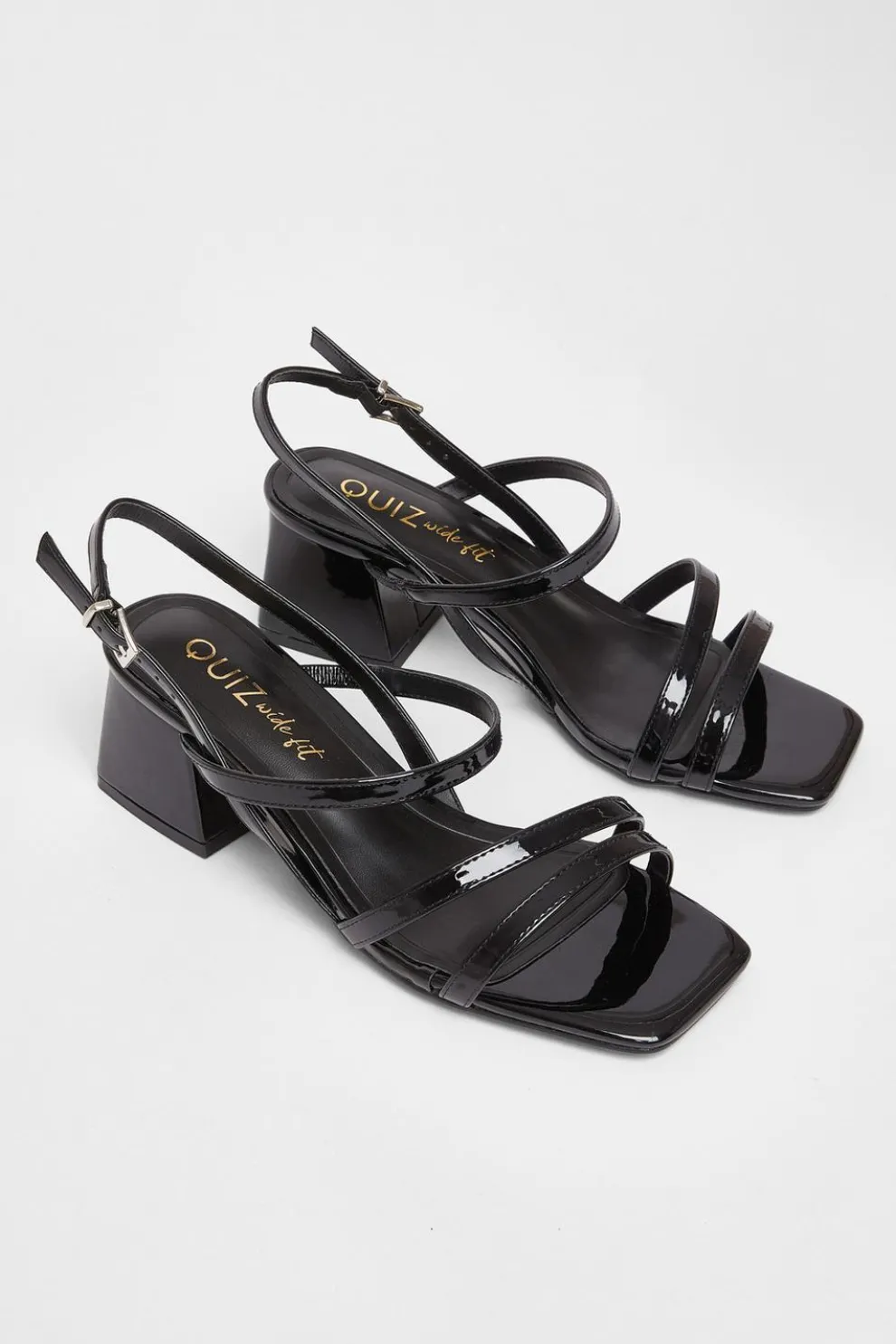 Wide Fit Black Patent Heeled Sandals