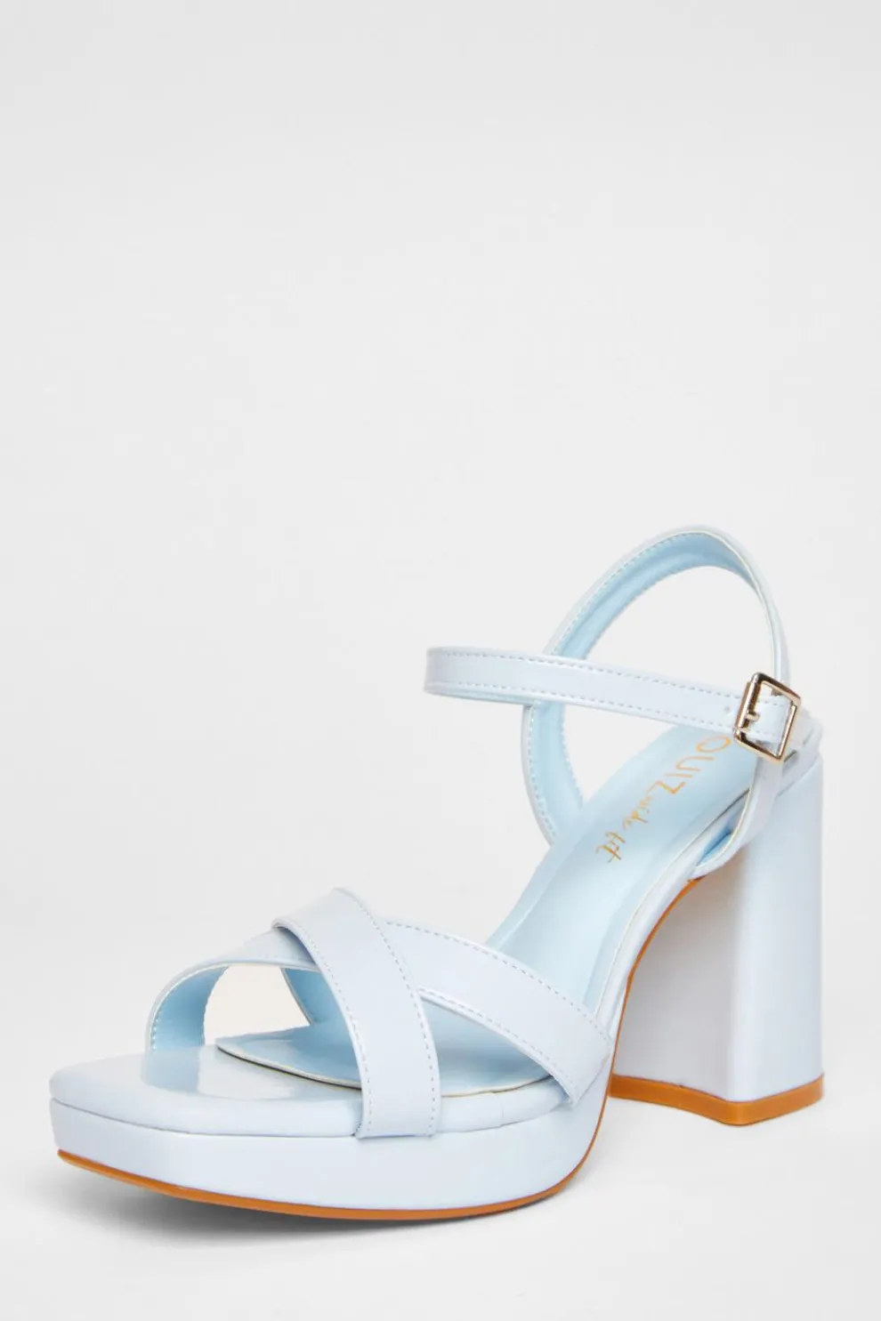 Wide Fit Blue Faux Leather Block Heels