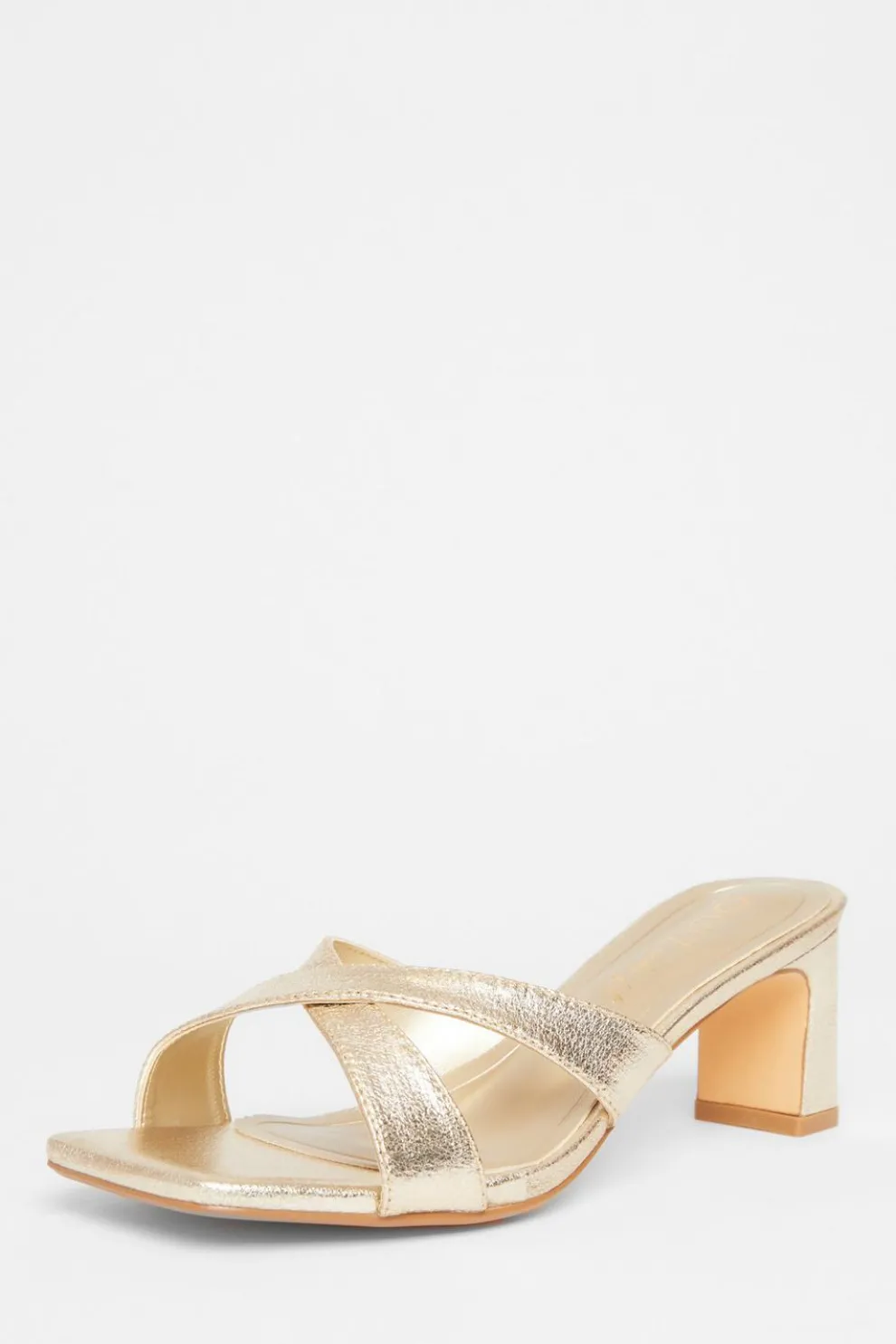 Wide Fit Gold Cross Strap Mule Heels
