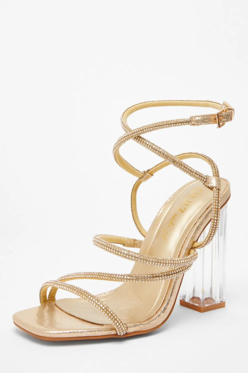 Wide Fit Gold Diamante Heeled Sandals
