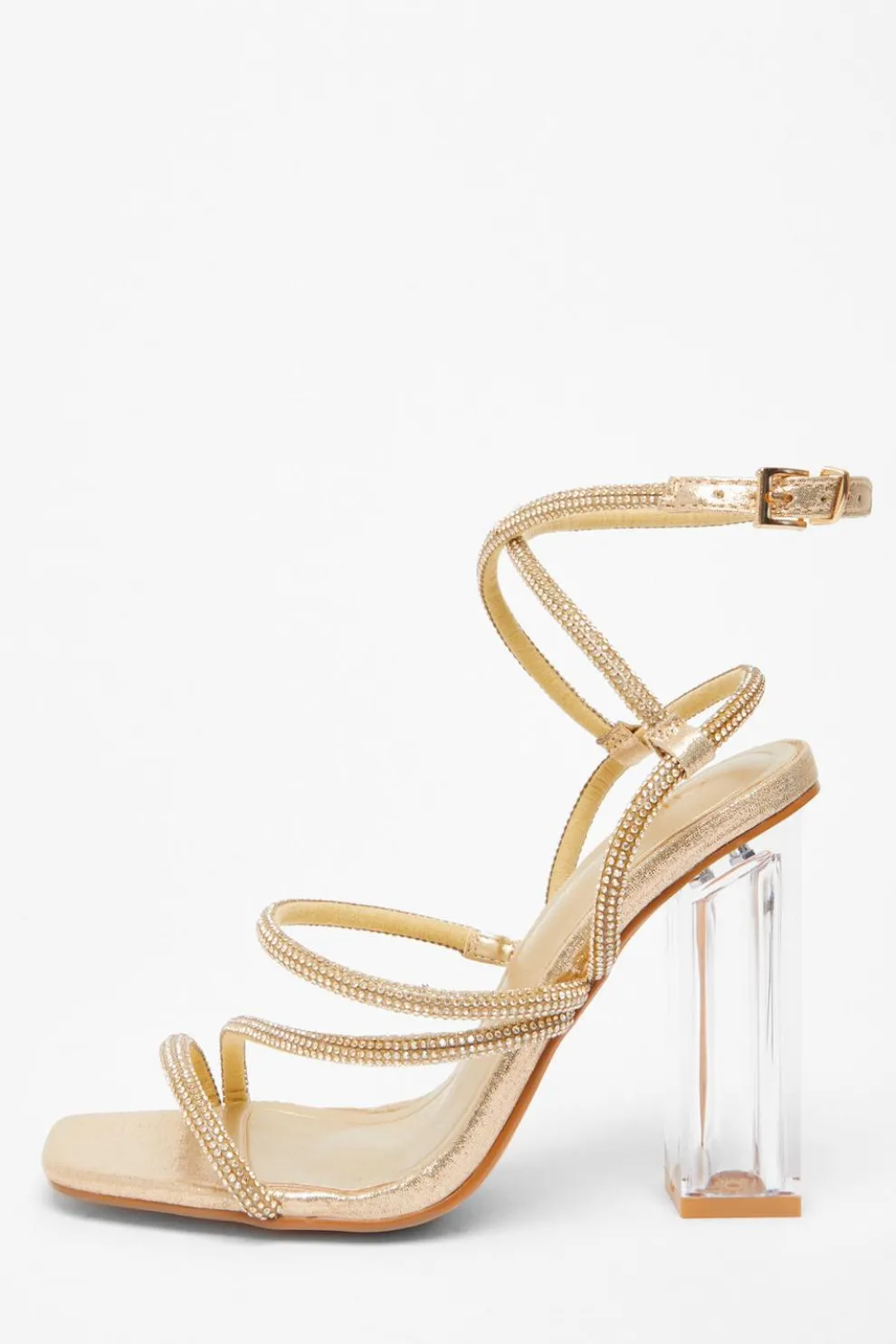 Wide Fit Gold Diamante Heeled Sandals