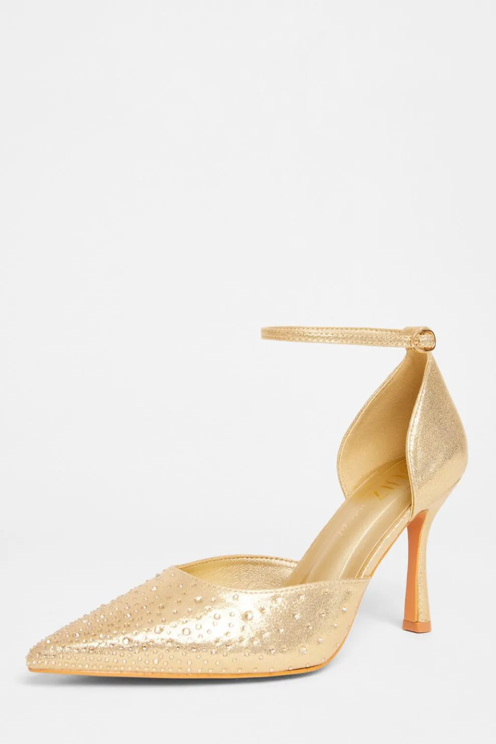 Wide Fit Gold Diamante Court Heels