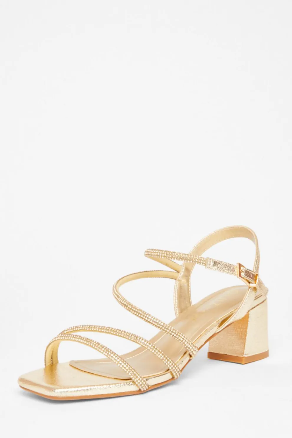 Wide Fit Gold Diamante Block Heels