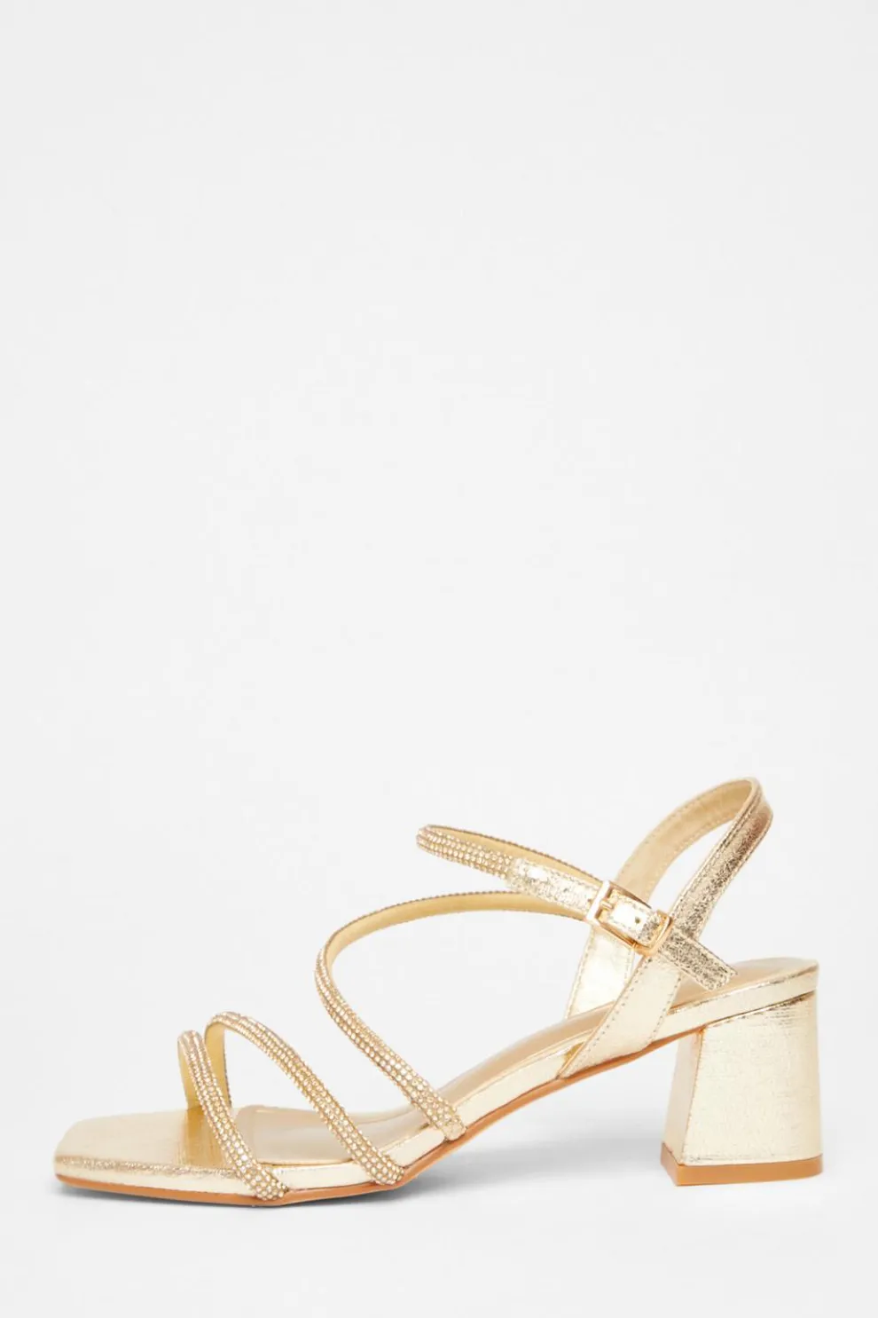 Wide Fit Gold Diamante Block Heels