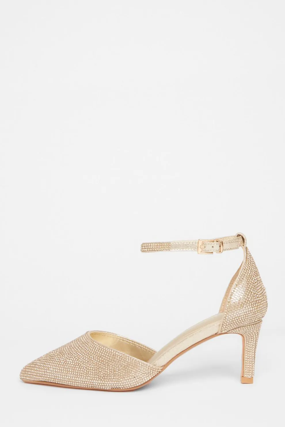 Wide Fit Gold Diamante Court Heels
