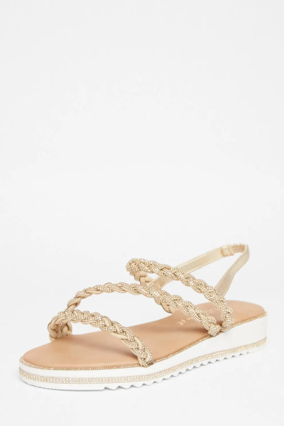 Wide Fit Gold Diamante Flat Sandals