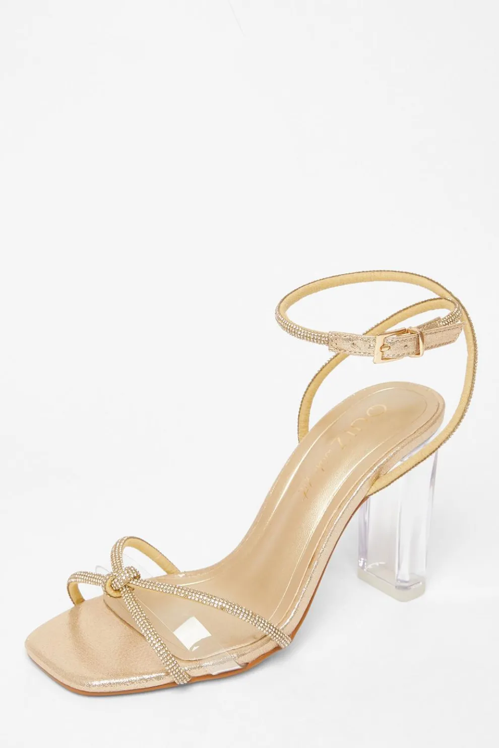 Wide Fit Gold Diamante Clear Block Heels