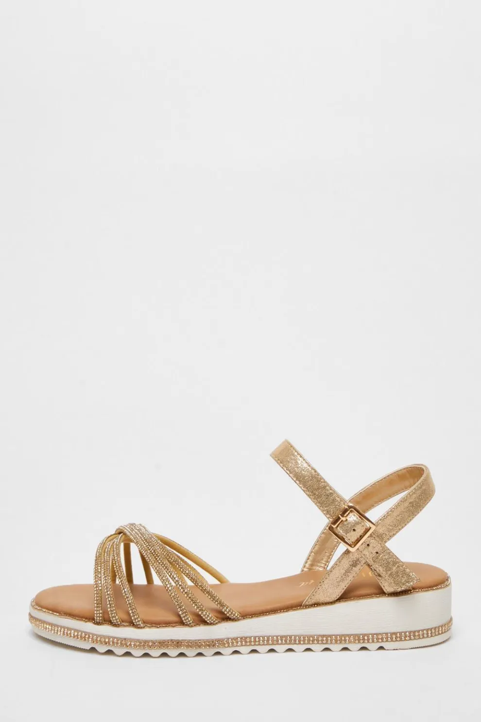 Wide Fit Gold Diamante Strap Sandals