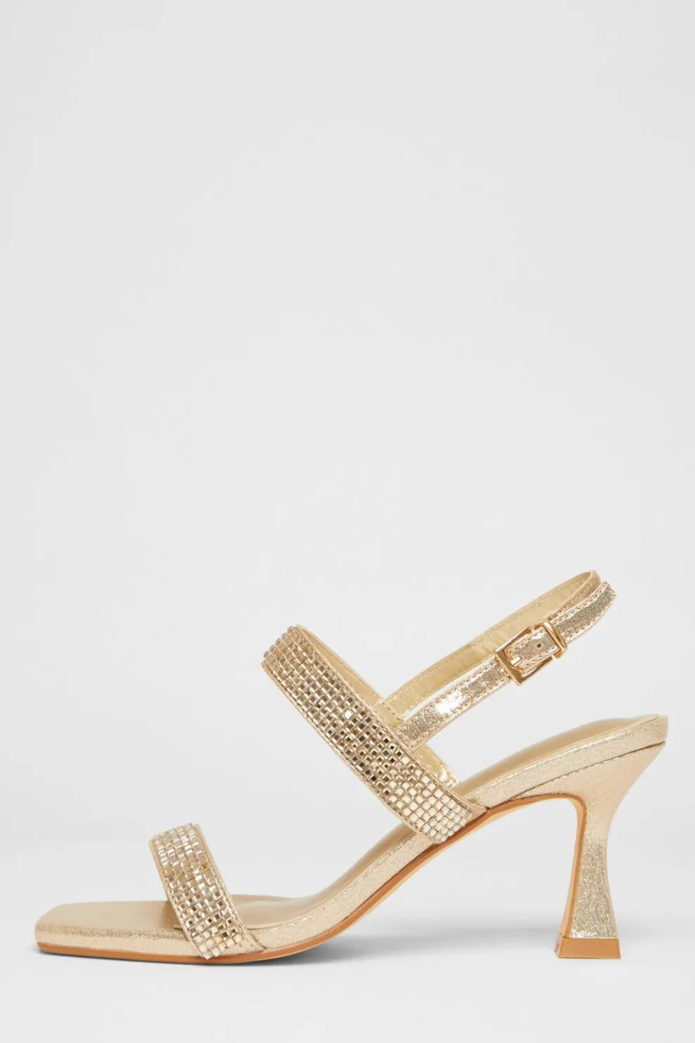 Wide Fit Gold Diamante Strappy Heels