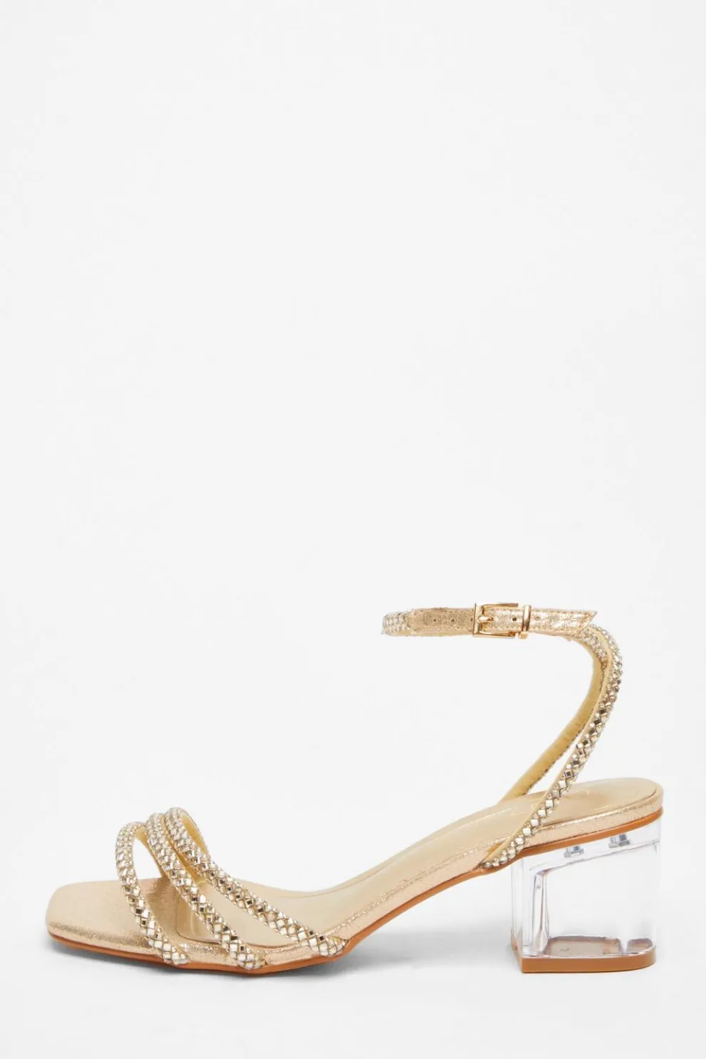 Wide Fit Gold Diamante Low Heeled Sandal