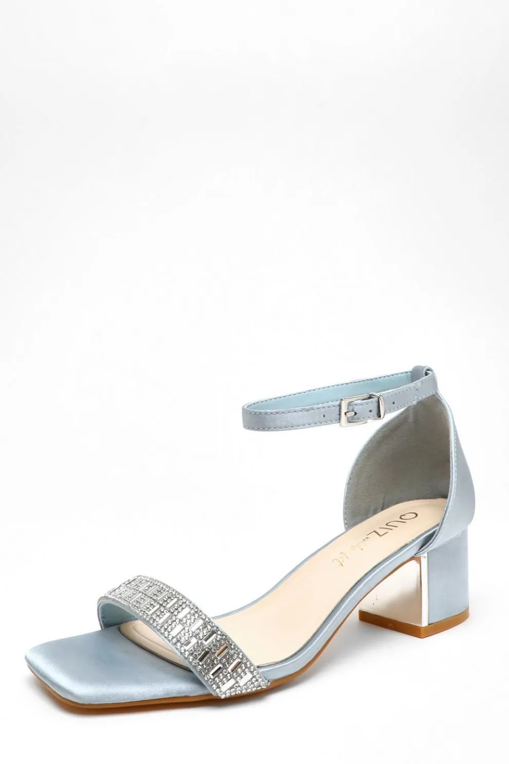 Wide Fit Light Blue Satin Heeled Sandals